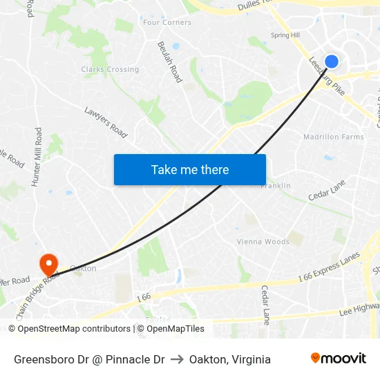Greensboro Dr @ Pinnacle Dr to Oakton, Virginia map