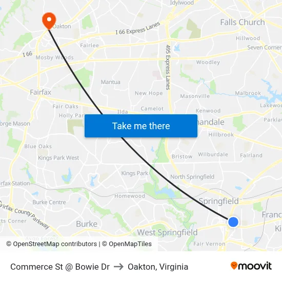 Commerce St @ Bowie Dr to Oakton, Virginia map