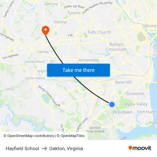 Hayfield School to Oakton, Virginia map