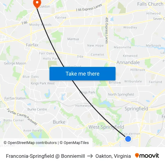 Franconia-Springfield @ Bonniemill to Oakton, Virginia map