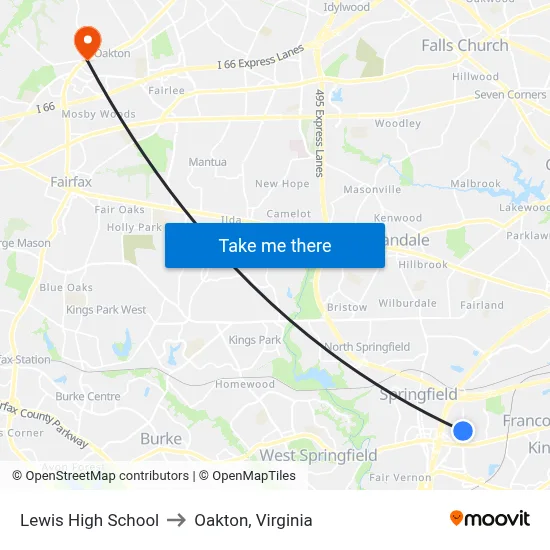 Lewis High School to Oakton, Virginia map