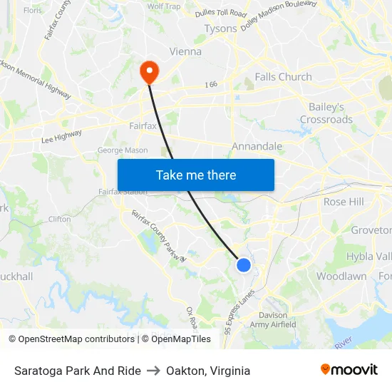 Saratoga Park And Ride to Oakton, Virginia map