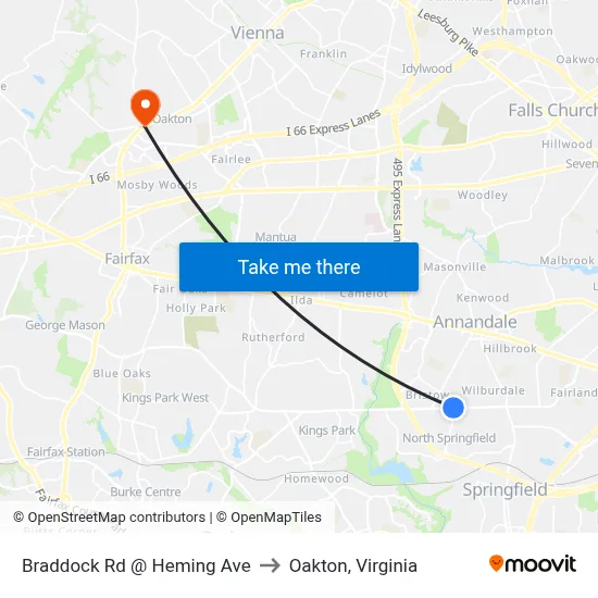 Braddock Rd @ Heming Ave to Oakton, Virginia map