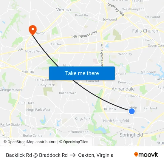 Backlick Rd @ Braddock Rd to Oakton, Virginia map