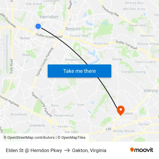 Elden St @ Herndon Pkwy to Oakton, Virginia map