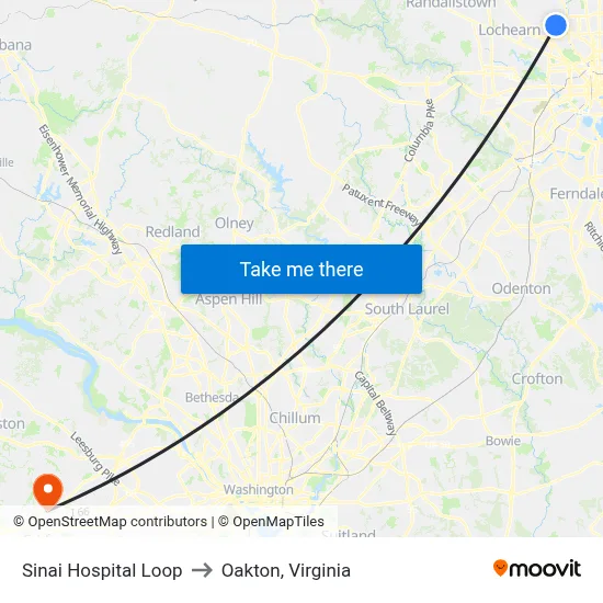 Sinai Hospital Loop to Oakton, Virginia map