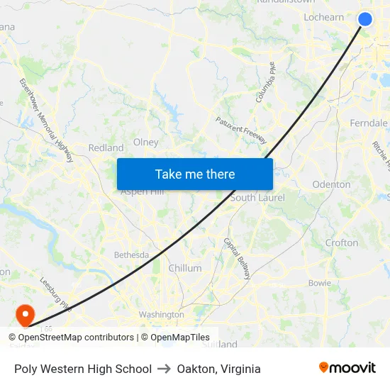 Poly Western High School to Oakton, Virginia map