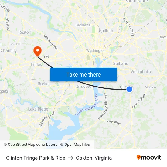 Clinton Fringe Park & Ride to Oakton, Virginia map