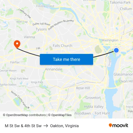 M St Sw & 4th St Sw to Oakton, Virginia map