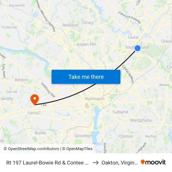 Rt 197 Laurel-Bowie Rd & Contee Rd to Oakton, Virginia map