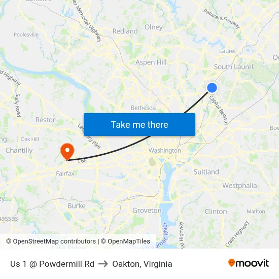 Us 1 @ Powdermill Rd to Oakton, Virginia map