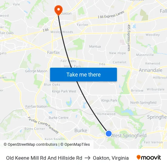 Old Keene Mill Rd And Hillside Rd to Oakton, Virginia map