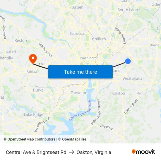 Central Ave & Brightseat Rd to Oakton, Virginia map
