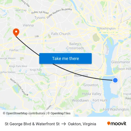 St George Blvd & Waterfront St to Oakton, Virginia map