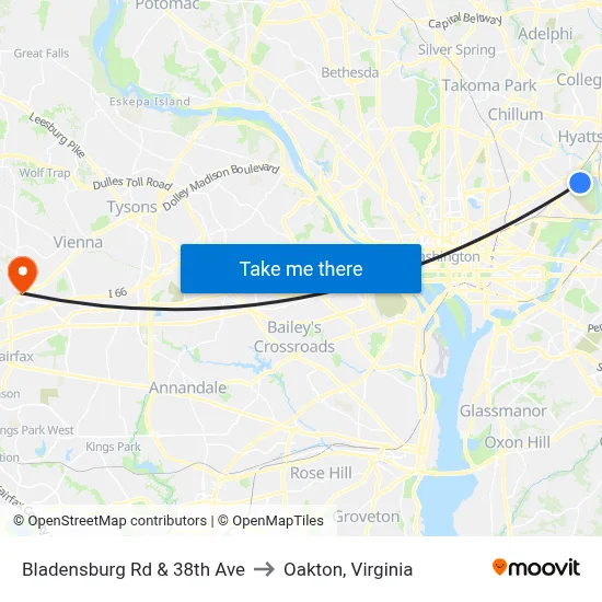 Bladensburg Rd & 38th Ave to Oakton, Virginia map