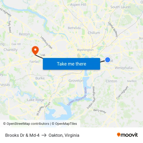 Brooks Dr & Md-4 to Oakton, Virginia map