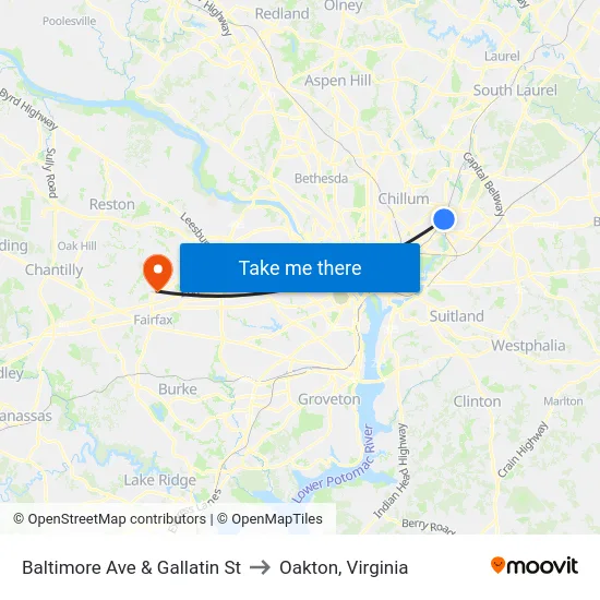 Baltimore Ave & Gallatin St to Oakton, Virginia map