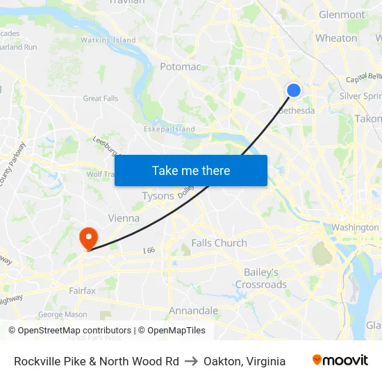 Rockville Pike & North Wood Rd to Oakton, Virginia map