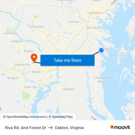 Riva Rd. And Forest Dr to Oakton, Virginia map