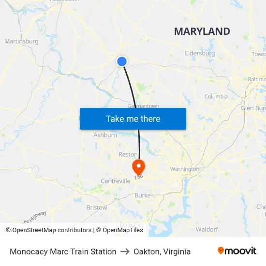 Monocacy Marc Train Station to Oakton, Virginia map
