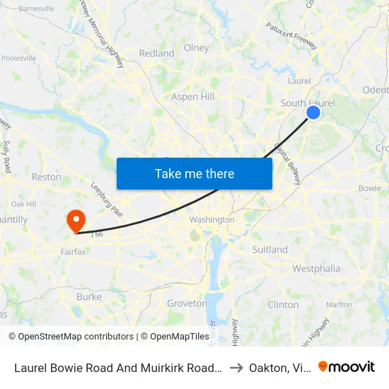 Laurel Bowie Road And Muirkirk Road (Southbound) to Oakton, Virginia map