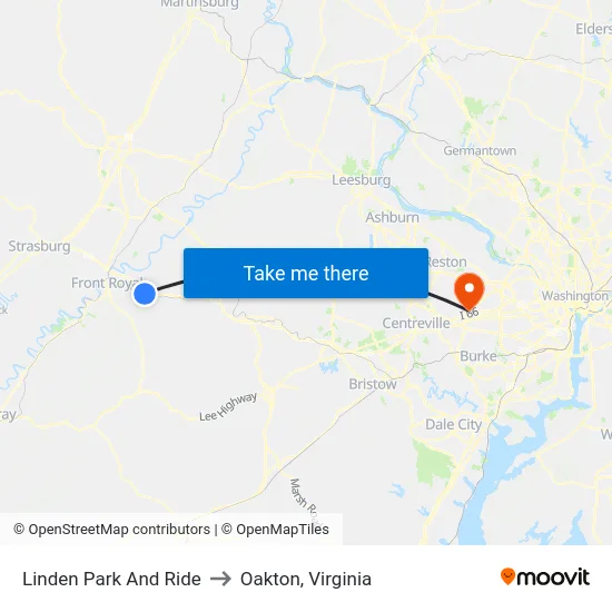 Linden Park And Ride to Oakton, Virginia map