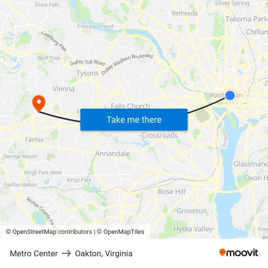 Metro Center to Oakton, Virginia map