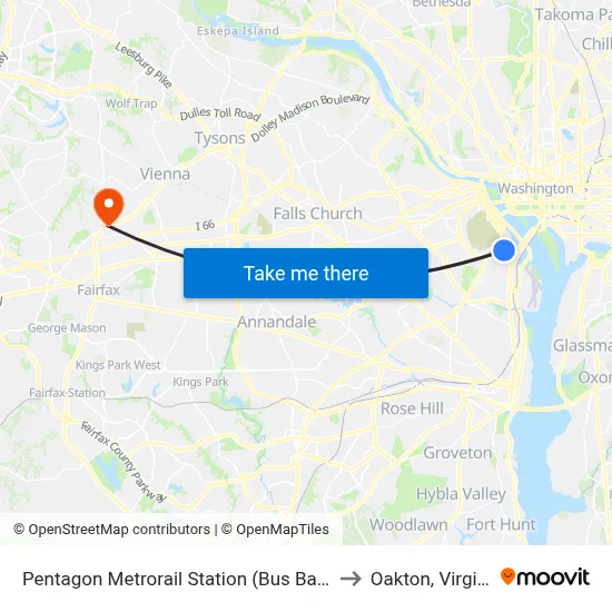Pentagon Metrorail Station (Bus Bay L7) to Oakton, Virginia map