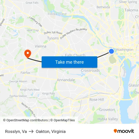 Rosslyn, Va to Oakton, Virginia map