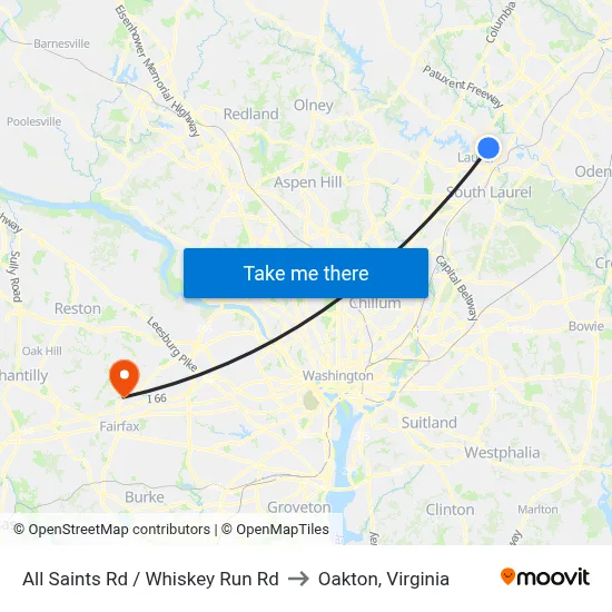 All Saints Rd / Whiskey Run Rd to Oakton, Virginia map