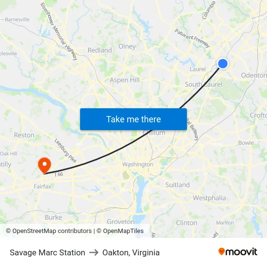 Savage Marc Station to Oakton, Virginia map