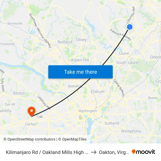 Kilimanjaro Rd / Oakland Mills High School to Oakton, Virginia map