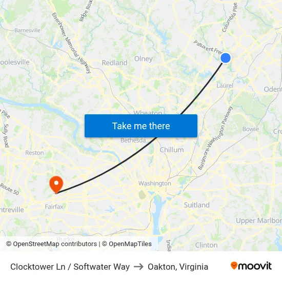 Clocktower Ln / Softwater Way to Oakton, Virginia map