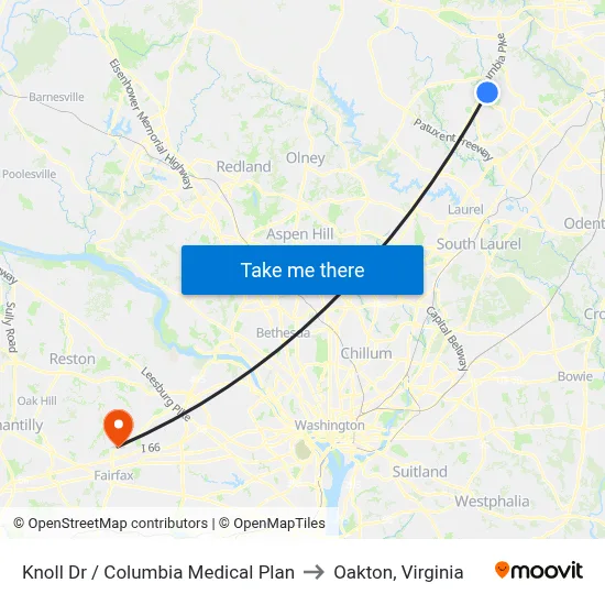 Knoll Dr / Columbia Medical Plan to Oakton, Virginia map