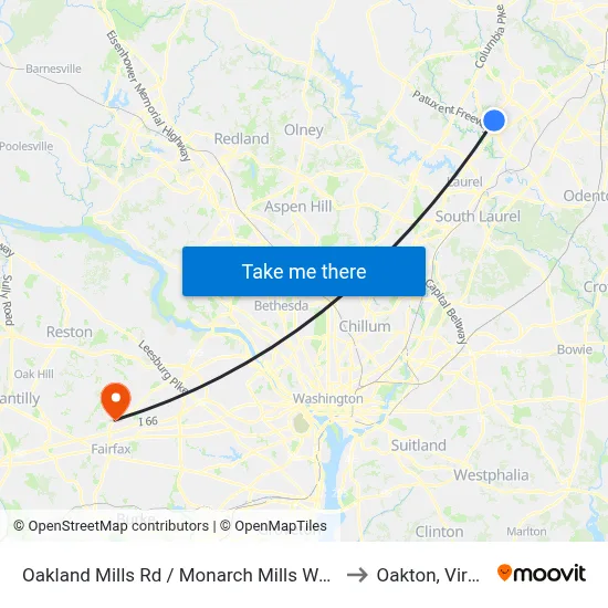 Oakland Mills Rd / Monarch Mills Way South to Oakton, Virginia map