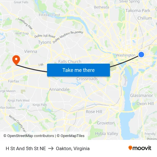 H St And 5th St NE to Oakton, Virginia map