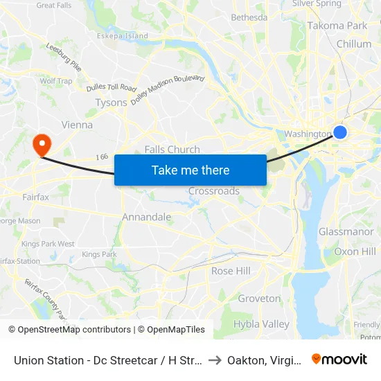 Union Station - Dc Streetcar / H Street to Oakton, Virginia map