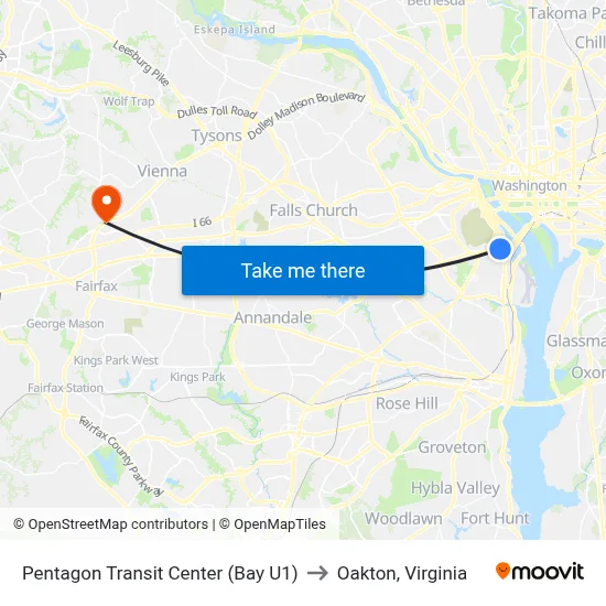 Pentagon Transit Center (Bay U1) to Oakton, Virginia map