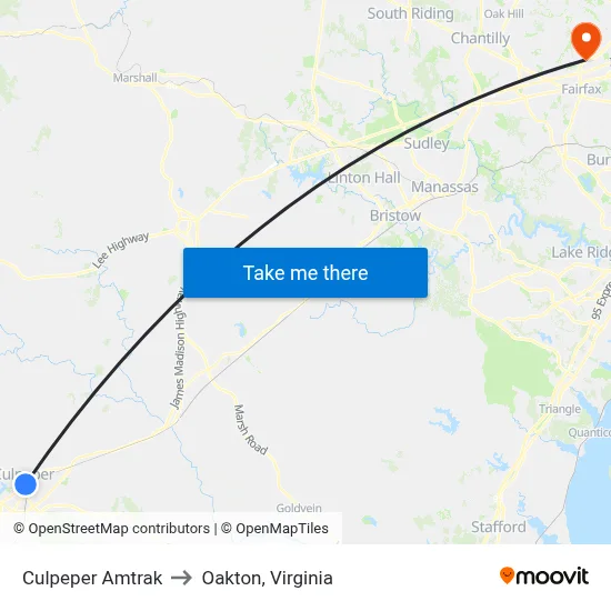 Culpeper Amtrak to Oakton, Virginia map