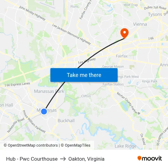 Hub - Pwc Courthouse to Oakton, Virginia map