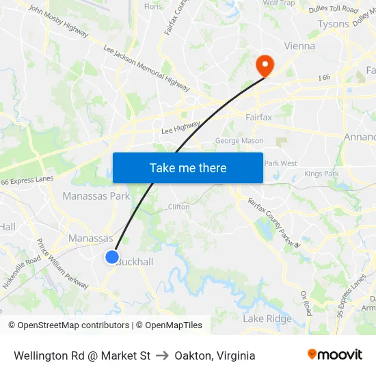 Wellington Rd @ Market St to Oakton, Virginia map