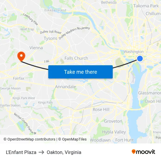 L'Enfant Plaza to Oakton, Virginia map