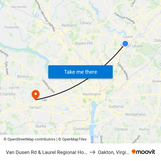 Van Dusen Rd & Laurel Regional Hospital to Oakton, Virginia map