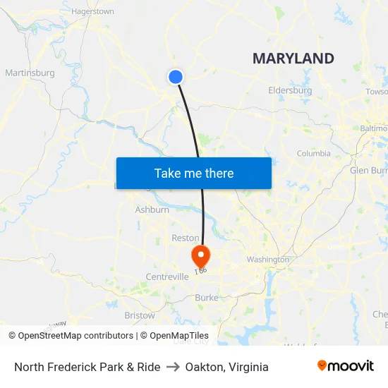 North Frederick Park & Ride to Oakton, Virginia map