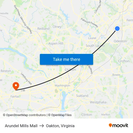 Arundel Mills Mall to Oakton, Virginia map