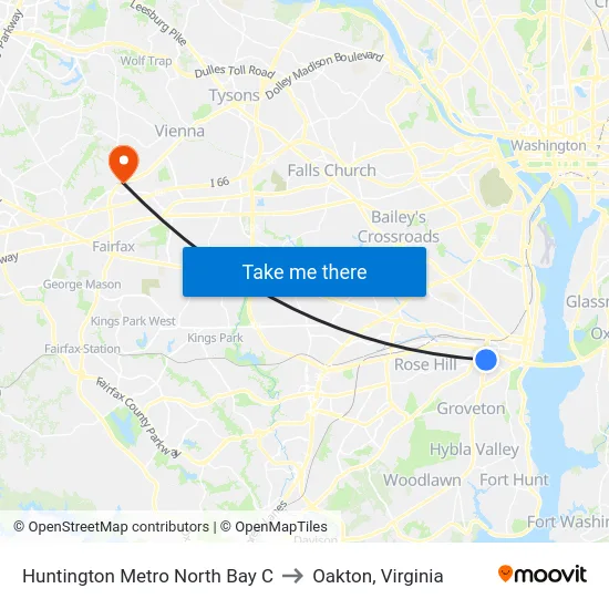 Huntington Metro North Bay C to Oakton, Virginia map