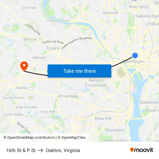 16th St & P St to Oakton, Virginia map