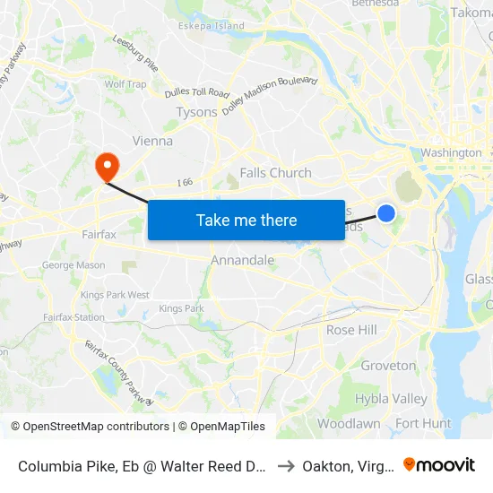 Columbia Pike, Eb @ Walter Reed Drive, FS to Oakton, Virginia map