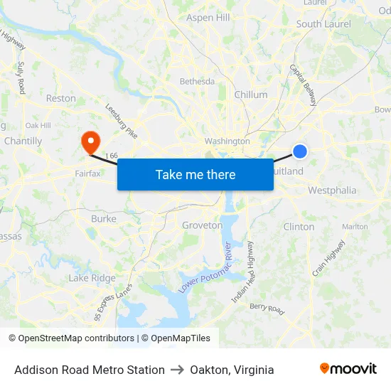 Addison Road Metro Station to Oakton, Virginia map