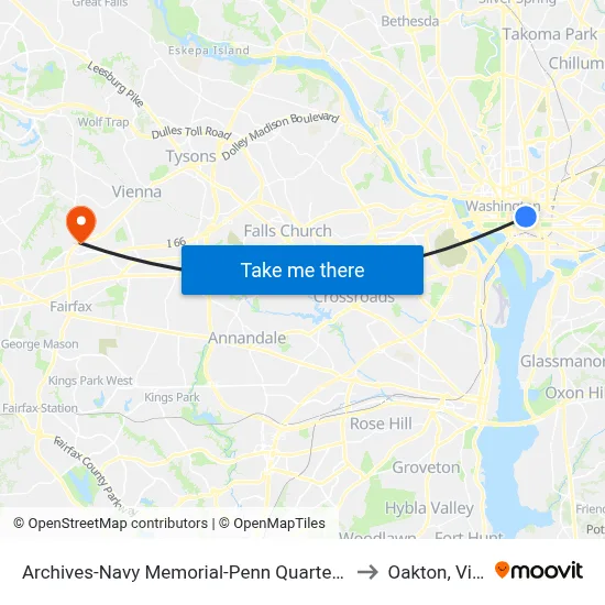 Archives-Navy Memorial-Penn Quarter Metro Station to Oakton, Virginia map